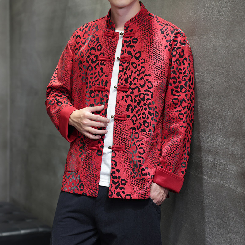 春季风男装新中式夹克麂皮绒唐装汉服豹纹外套A118-A8816P120,男装夹克,电商A118