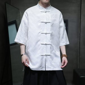 夏季风男装大码唐装中式复古提花青年短袖衬衫A118-C07P70图片