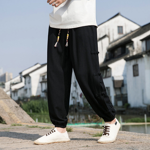 春夏风亚麻休闲裤棉麻新中式盘扣宽松束脚裤男QT3028-K300P75图片