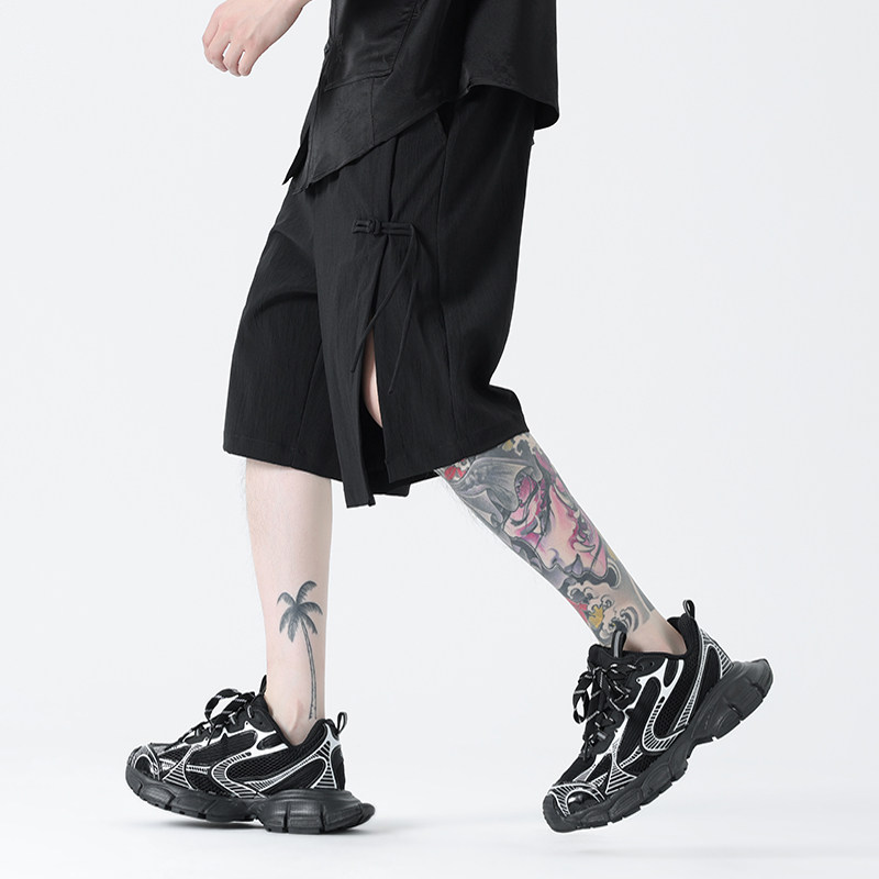 夏季风冰丝圧皱短裤新中式大码五分裤男A118-DK113P45控58,男装牛仔裤,电商A118