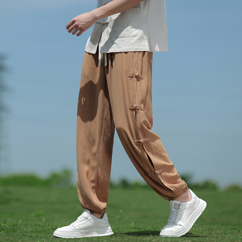 春夏风休闲裤大码透气束脚中式盘扣复古阔腿裤男A118-K301P75，男装休闲裤，电商A118