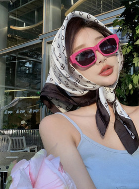 法式复古玫红色小方框欧美高级网红眼镜女方圆脸显瘦度假眼镜