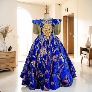 租赁儿童礼服女童模特走秀高端重工民族风演出主持人国风主持服装