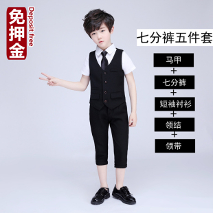 男童黑色马甲短裤 礼服出租儿童夏季 短袖 英伦风朗诵演出服黑色正装
