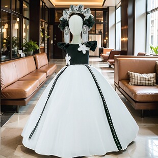 租赁儿童礼服高端时尚女童T台走秀潮服弹琴颁奖典礼黑白演出服装