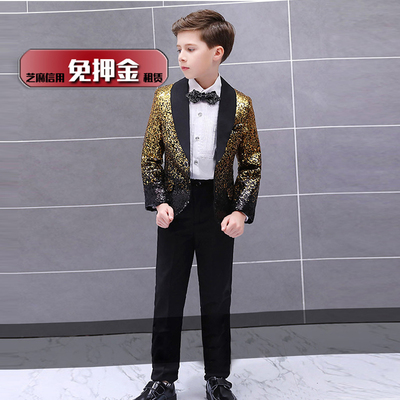 出租男童金色西装主持人闪亮演出服租赁儿童亮片英伦礼服套装新款