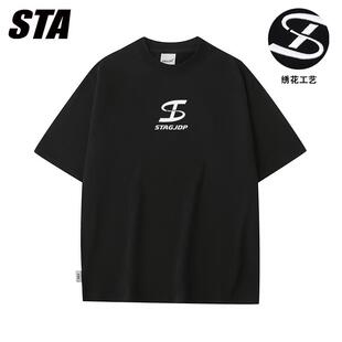 STA GJDP高端字母刺绣小logo宽松纯棉重磅短袖男女情侣夏季上衣潮