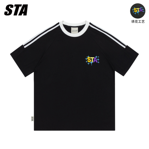 STA GJDP新款胸前经典标高端刺绣宽松纯棉重磅短袖男女情侣上衣潮