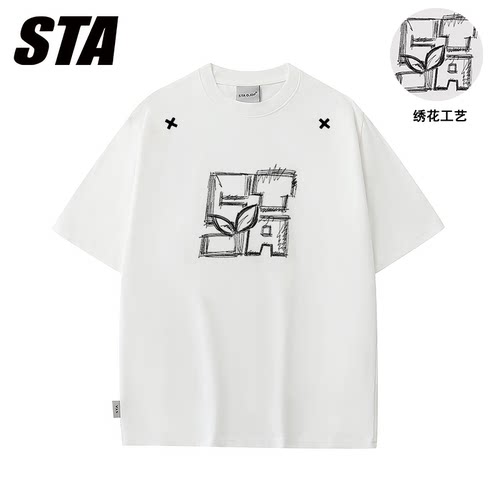 STA GJDP国潮美式涂鸦风刺绣重磅T恤男女短袖情侣潮牌ins半袖上衣