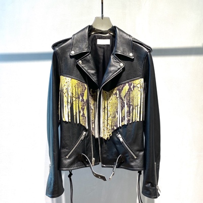 蛇纹流苏SLP牛皮KPL同款机车夹克2013