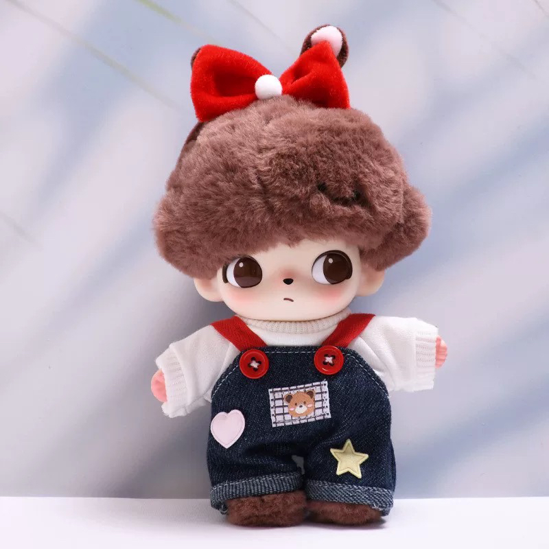 DIMOO布鲁拖毛绒搪胶盲盒娃衣可爱星星蝴蝶结背带裤红色装饰娃衣