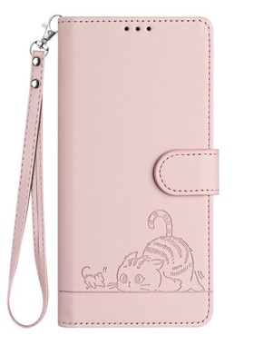 猫咪粉适用GalaxyS24/S23/S22/S21 5G三星翻盖手机壳长挂绳S20/S10/S9/S8 Ultra/FE/PLUS/+斜挎皮套电话壳