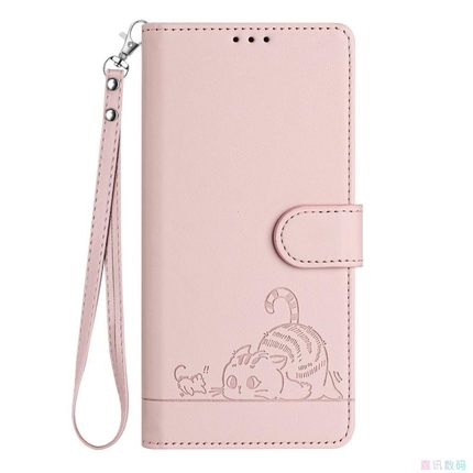 猫咪粉适用IPhone17/16/15/14/13/12/11promax/Plus苹果翻盖手机壳长挂绳Mini/Se/Air斜挎保护套电话壳