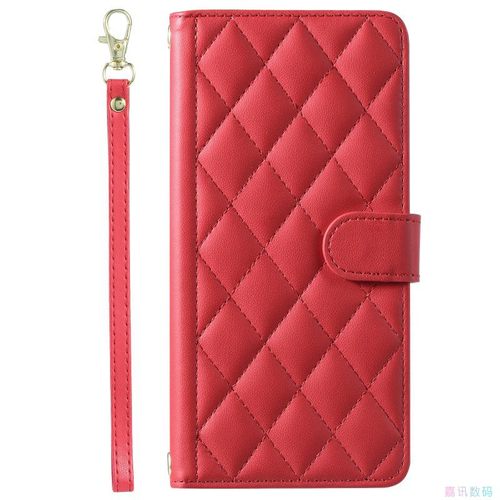 菱形格红适用GalaxyA13/A23/A33/A53/A73 5G三星翻盖手机壳长挂绳A12/A32/A52/A20/A30 4G斜挎挂脖皮套电话壳