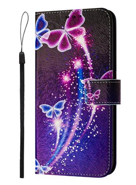 粉蝴蝶适用GalaxyS25/S24/S23/S22/S21 Ultra/Plus+/FE 5G三星翻盖手机壳S20/S10 4G皮套防摔保护套电话壳