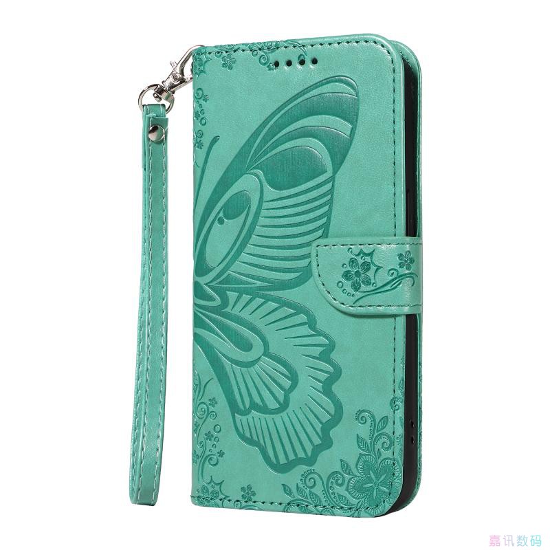 蝴蝶绿适用GalaxyS24/S23/S22/S21 5G三星翻盖手机壳S20/S10/S9/S8 Ultra/FE/PLUS/+皮套防摔保护套电话壳