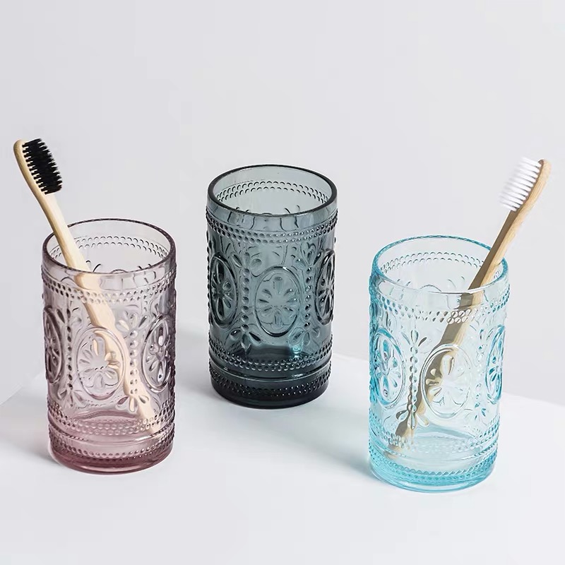 北欧ins风格烟灰色玻璃洗漱口杯套装创意刷牙杯乳液瓶肥皂盒组合