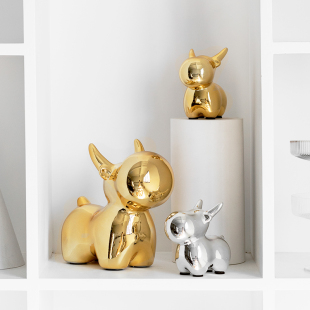 饰伴手礼 北欧牛气冲天创意金色陶瓷牛摆件可爱家居桌面装 瑕疵