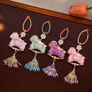 马上有钱非遗宋锦小挂件马水晶流苏车挂包挂新款马年新年文创礼物