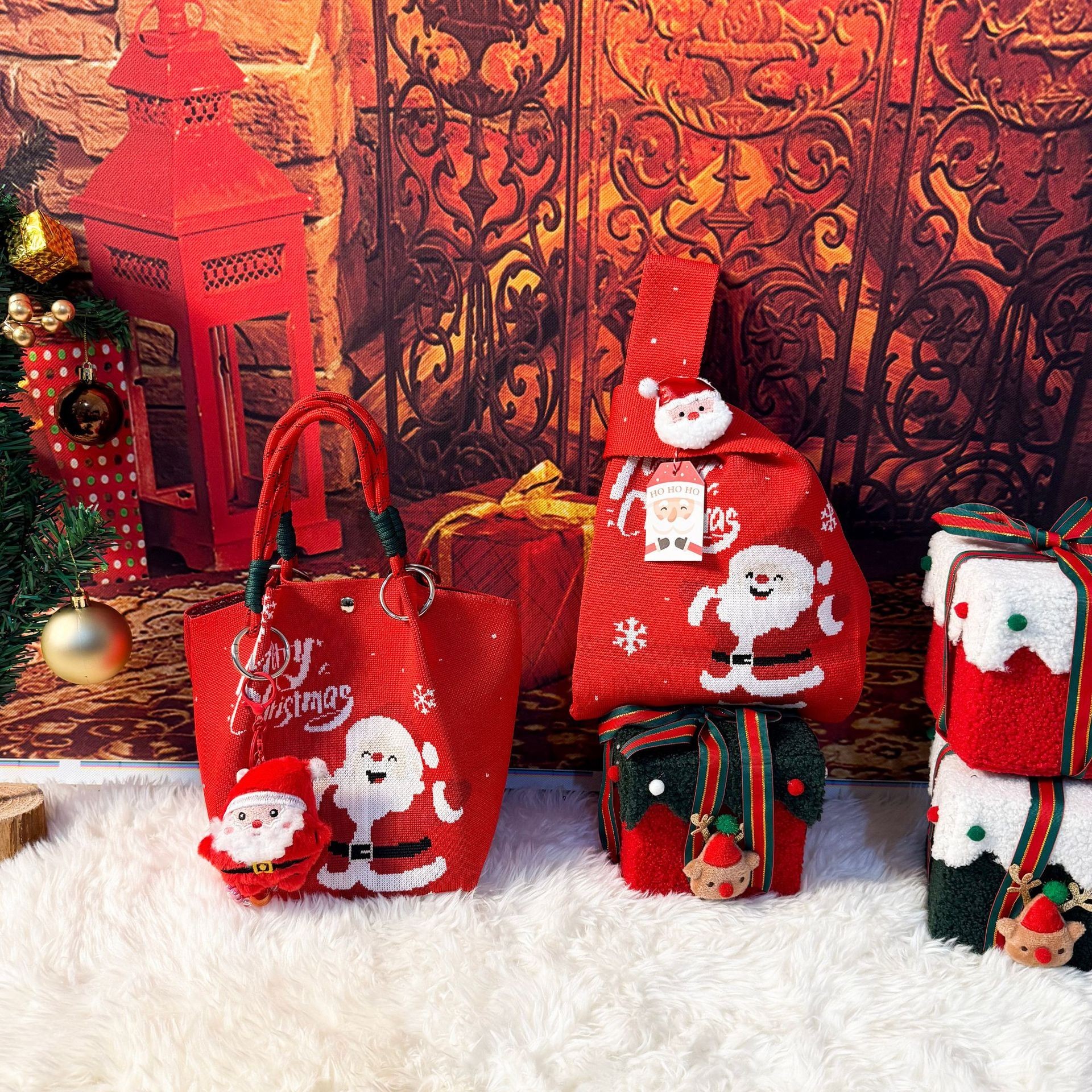 手提针织包圣诞节平安夜糖果袋