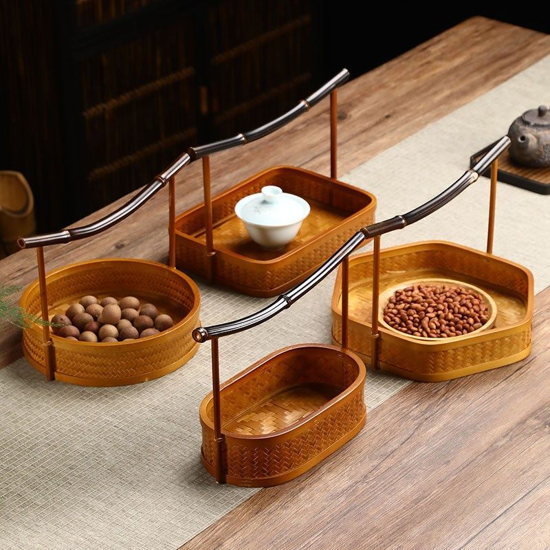 竹制品手工竹编大漆提篮水果篮复古茶具收纳筐新中式手提篮便携篮,特色手工艺,竹编/竹雕,淘宝优惠券,粉丝福利购,淘宝优惠卷