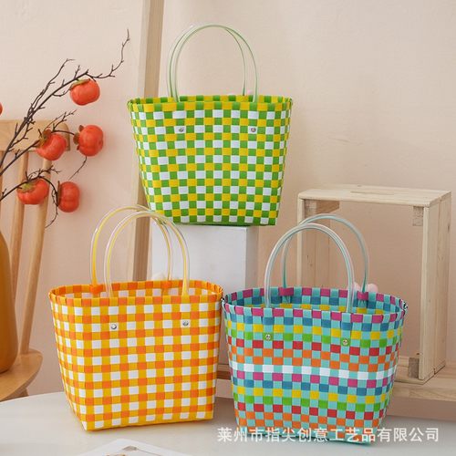 彩色手工编织塑编包女士伴手礼篮