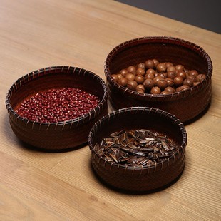 手工竹编果篮干果盘点心篮收纳筐竹篮家用圆形零食篮新中式竹篮