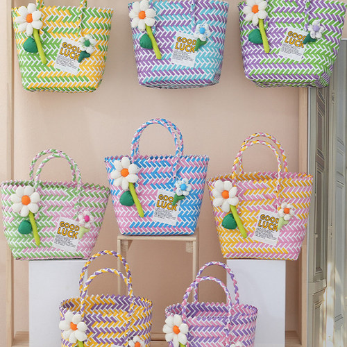 儿童节礼物篮彩色编织菜篮子包