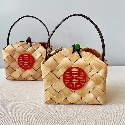 小竹篮子礼盒空盒满月喜糖小篮子