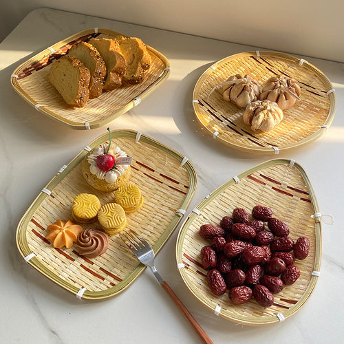竹编小簸箕酒店餐厅水果点心托盘