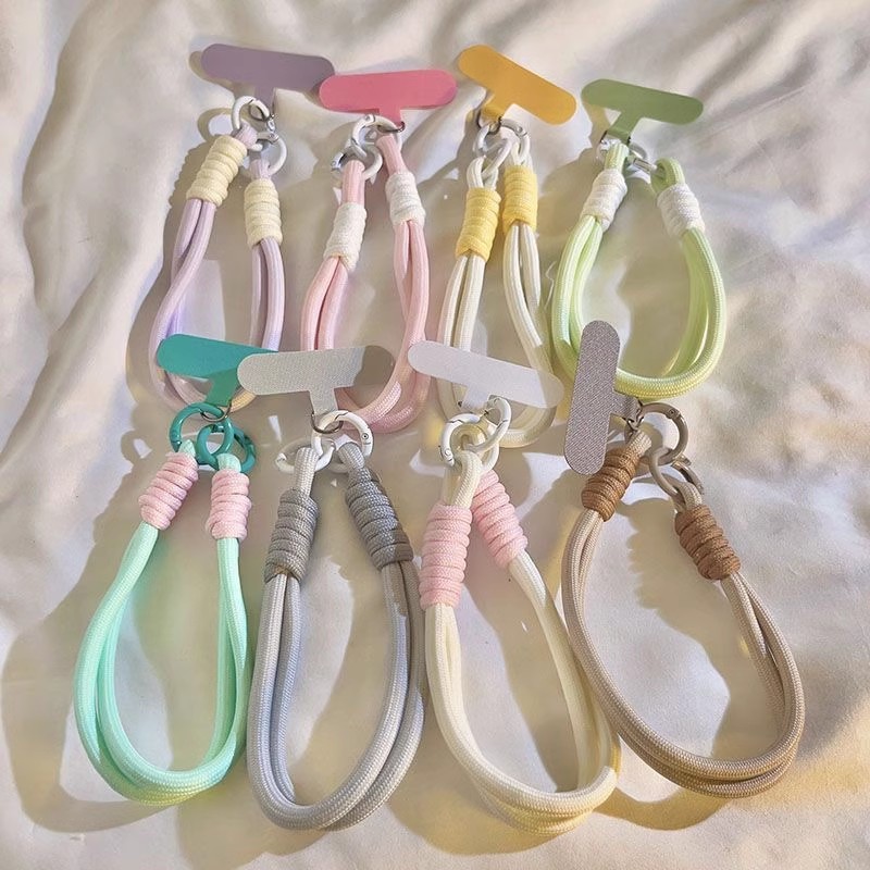 简约ins拼色编织绳短款腕带双扣通用手机壳挂绳潮款背包高级手链