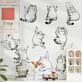 简笔画猫咪瑜伽自粘墙贴纸可撕墙壁墙面遮丑补洞装 饰床头房间改造