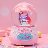 彩灯飘雪花旋转樱花库洛米水晶球音乐盒送儿童女孩闺蜜生日礼物