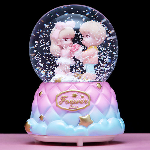 彩灯飘雪花情侣水晶球音乐盒礼物