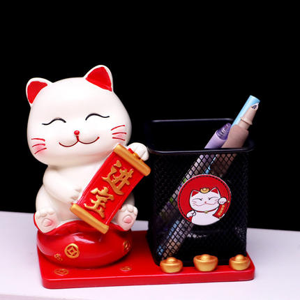 卡通可爱指谁谁发财笔筒招财猫桌面收纳摆件学生儿童女孩生日礼物