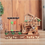 Retro wooden cottage hourglass rotating windmill clockwork music box music box ornaments children's boys and girls birthday gifts