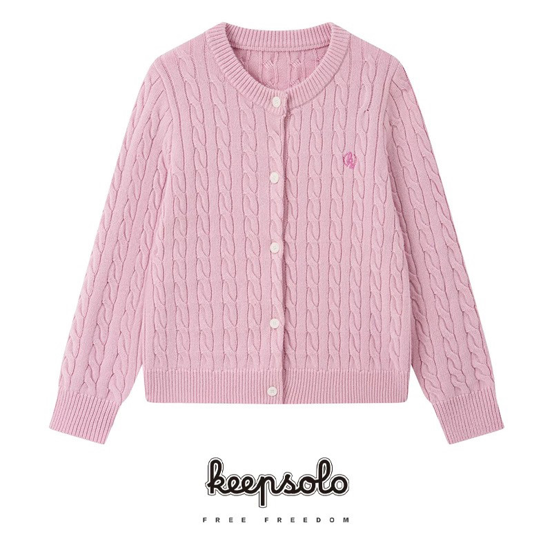 KeepSolo「经典百搭」麻花编织圆领刺绣毛衣018时尚女士网红秋季