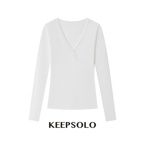 KeepSolo羊毛V领网面长袖T恤