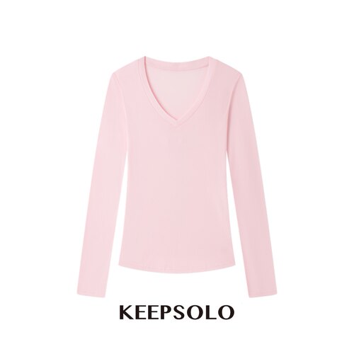 KeepSolo韩系慵懒V领打底T恤