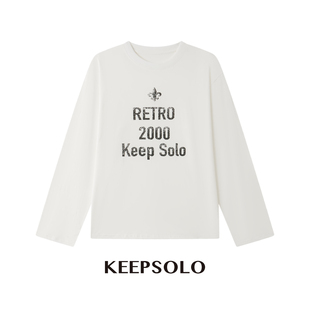 KeepSolo「行走空调」复古棉麻字母长袖T恤26SS044