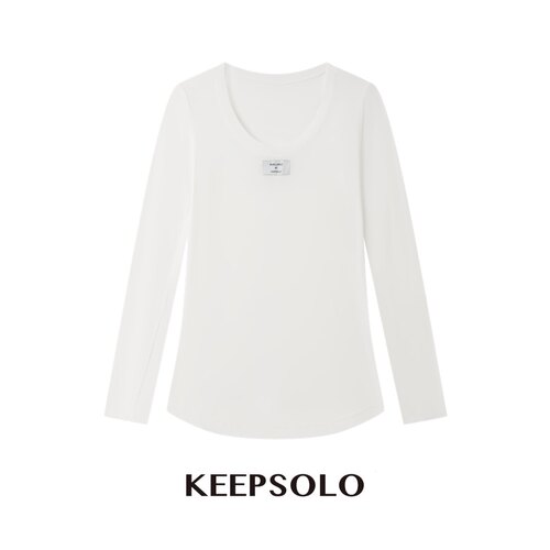 KeepSolo波浪U领织标长袖T恤