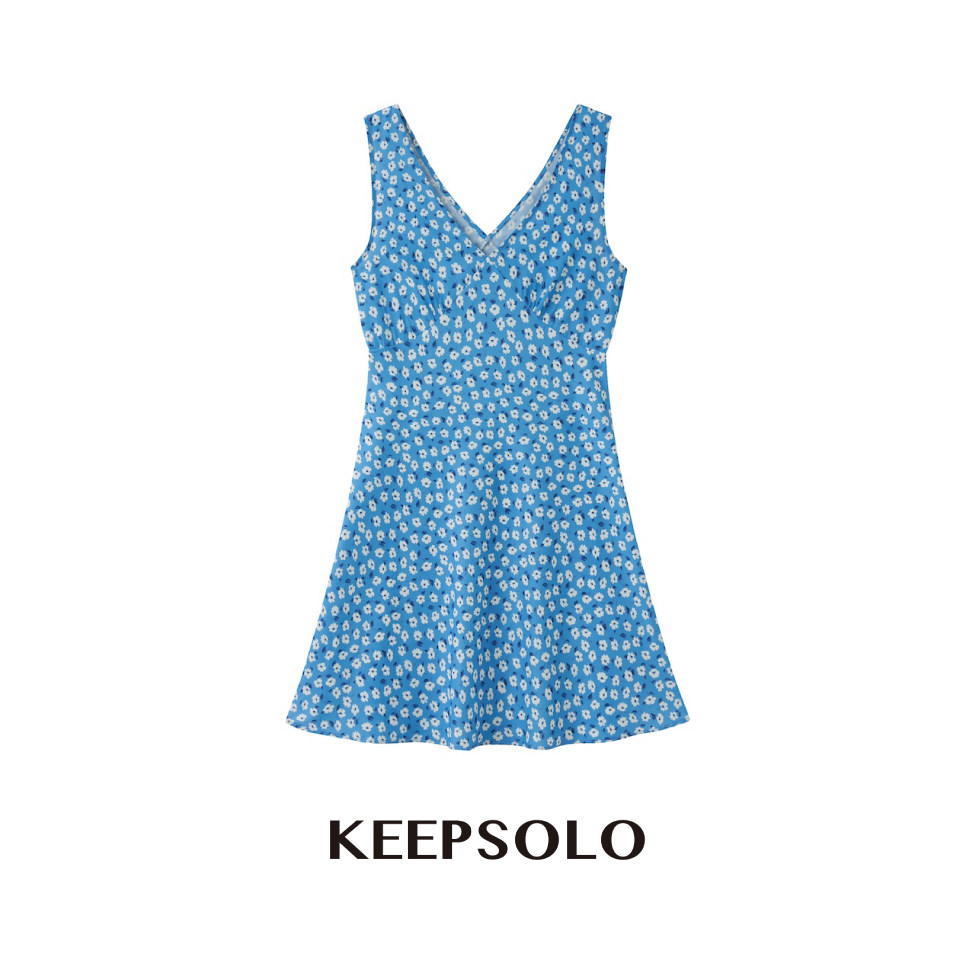 KeepSolo清新碎花V领A字连衣裙
