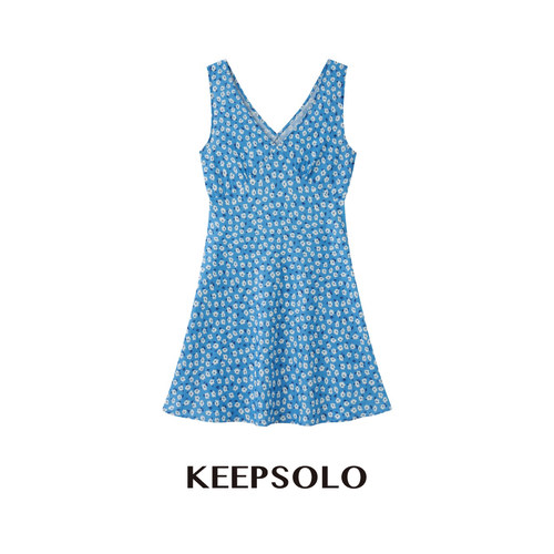 KeepSolo清新碎花V领A字连衣裙