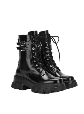 关晓彤同款lost in echo厚底气眼装饰超轻马丁靴时尚黑色百搭