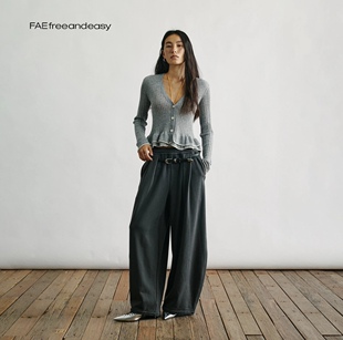 FAEfreeandeasy摩由罗花园翎羽坑条针织开衫B514011