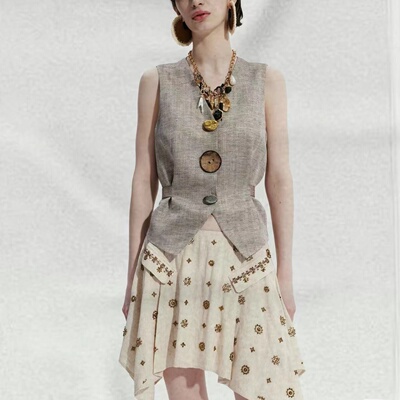 25春夏英伦绑带收腰百褶歌蒂尔