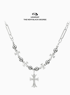 Blackdegree Store｜Hematite cross 镶钻十字花项链黑胆石串珠款