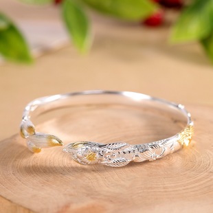 樱花足银9999九尾狐手镯女开口纯银镯子狐狸手环气质描金简约时尚
