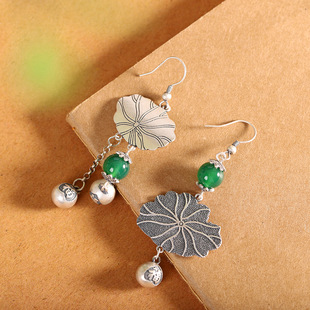 ab款不对称复古s925纯银荷叶耳环女重工做旧民族风福字耳坠耳饰