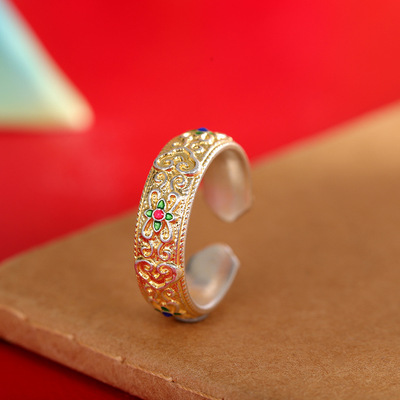 描金如意足银9999戒指气质百搭